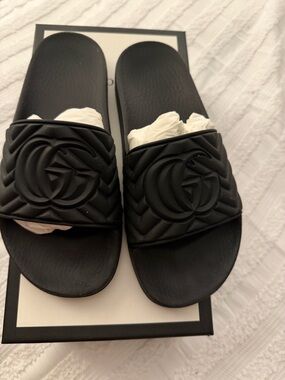 Gucci Black Quilted Logo Slide Sandals